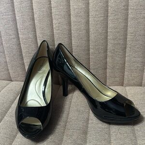 Like new black patent leather peep toe 3 inch heels